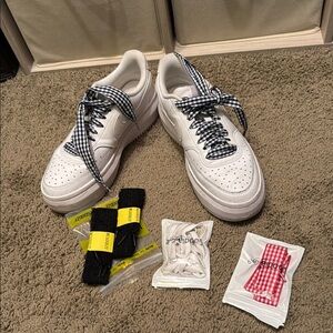 Nike Women's White Sneakers with Checkered Laces